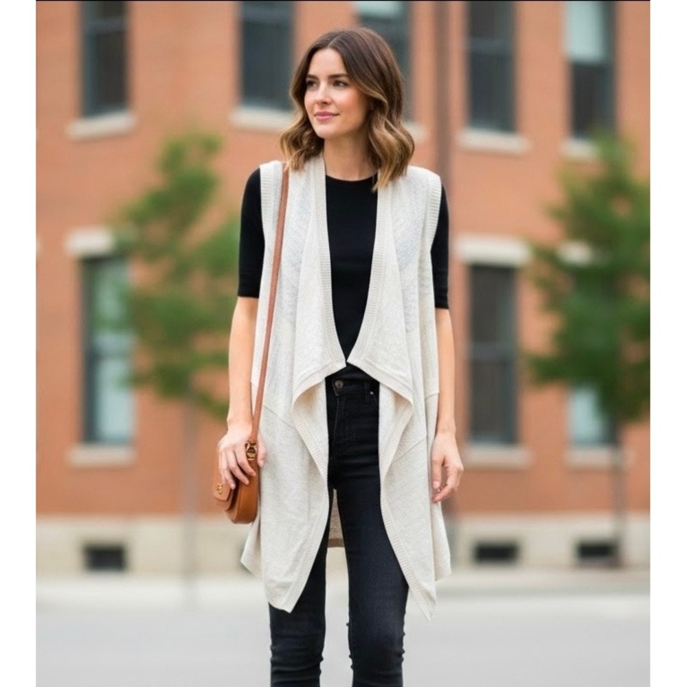 Banana Republic Drape Front Open Knit Vest ‎ XS / Small Boho Chic Quiet Luxury